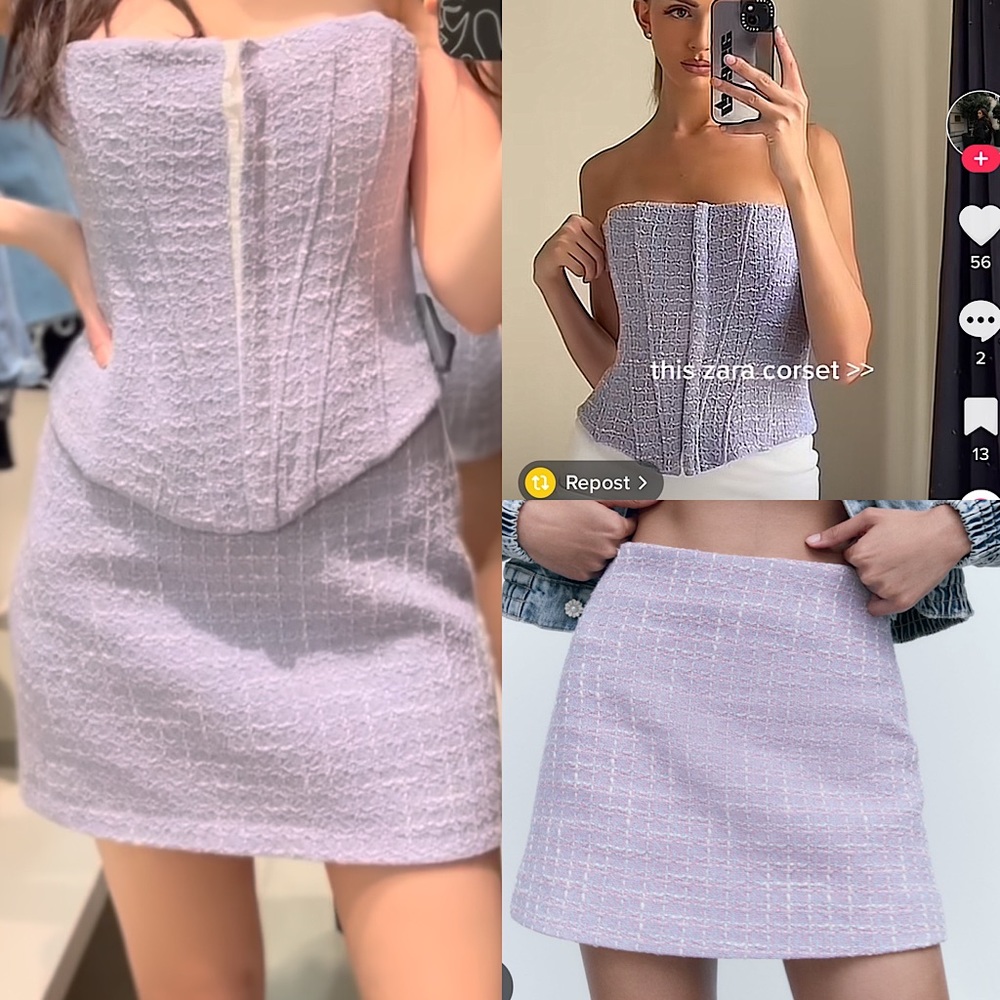 (sold) NWT Zara Purple Tweed Corset & Skirt Set (XS,S)